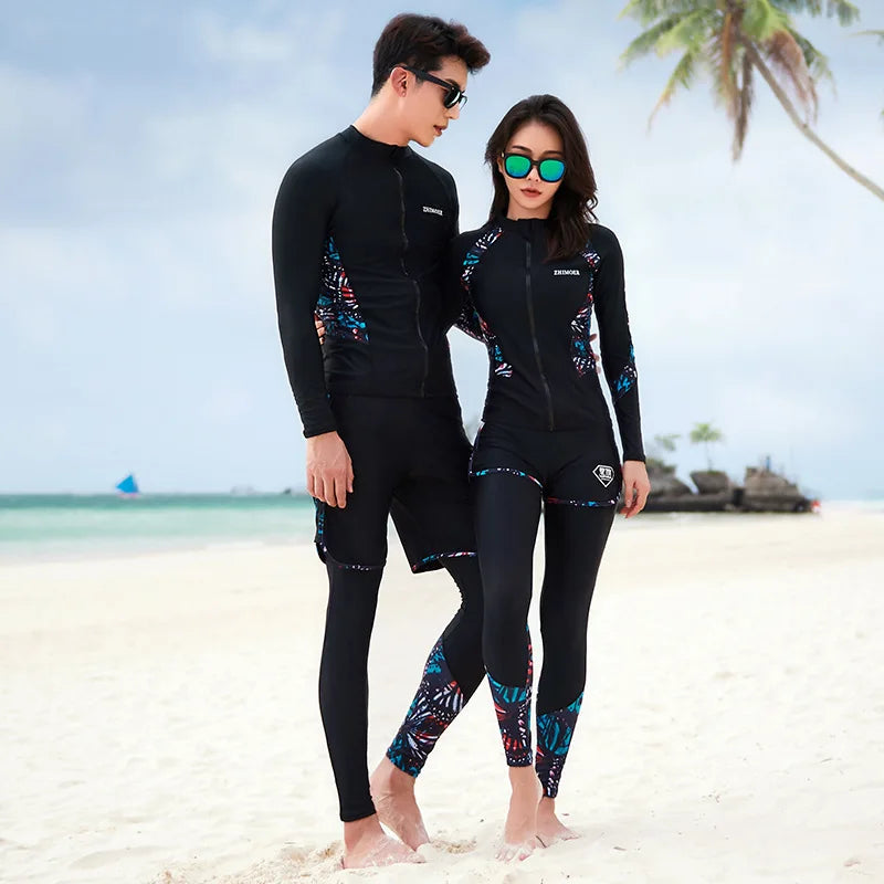 Men Rash Guard Diving Suits  Surfing  Swimwear Long Sleeve Suit Swim Shirt+Trunks+Shorts UV Swimming RashGuard Prevent Jellyfish
