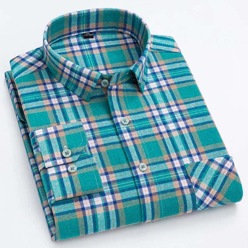 Plaid Shirt 2025 Spring Autumn Fashion 100% Cotton Long Sleeve Flannel Red Checkered Leisure Soft Regular Fit Brushed Male Blous