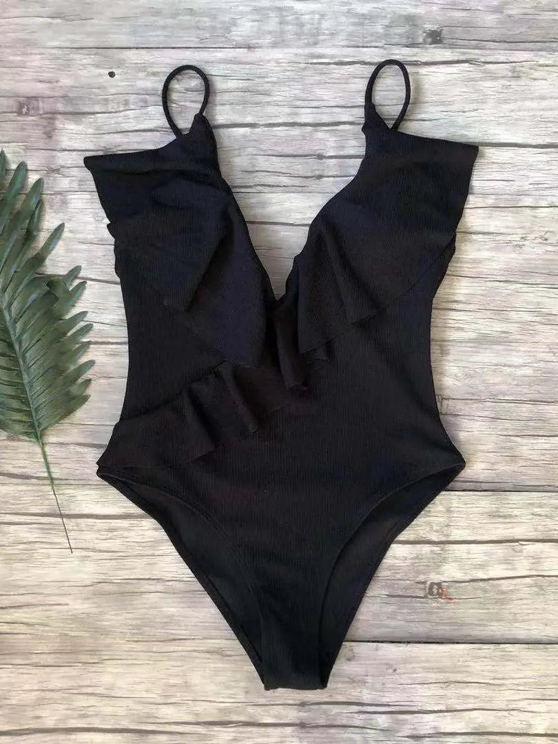 Sexy One-Piece Swimsuit Women Swimwear Push Up Monokini Ruffle Bathing Suit High Waist Beach Wear Yellow Swimsuit Fused Female