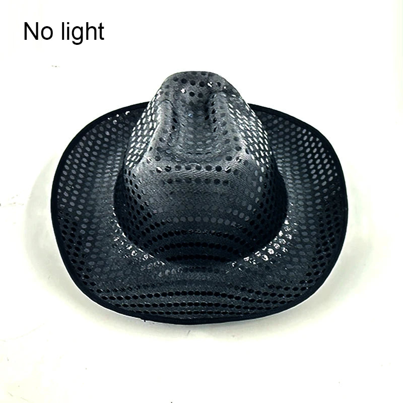 LED Western Cowboy Hat Cowgirl Hat Retro EL Wire Light Brim Jazz Top Hat Bride Cowboy Hat Cosplay Cowboy Costume For Women Men