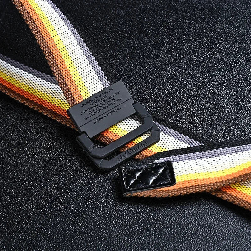Unisex Canvas Belt Men Stripe Rainbow Metal Double Ring Buckle Jeans  Student - Belt Designer Belt for Women