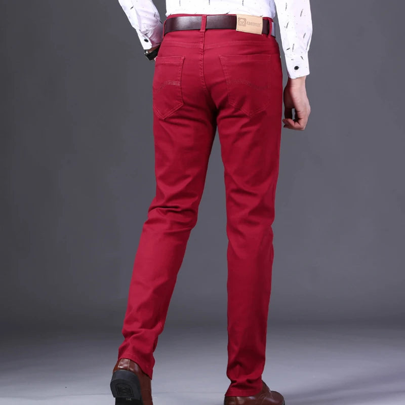 2023 New  Autumn Wine Red Jeans Men Fashion Casual Classic Style Business Straight Fit Soft Trousers Male Advanced Pants