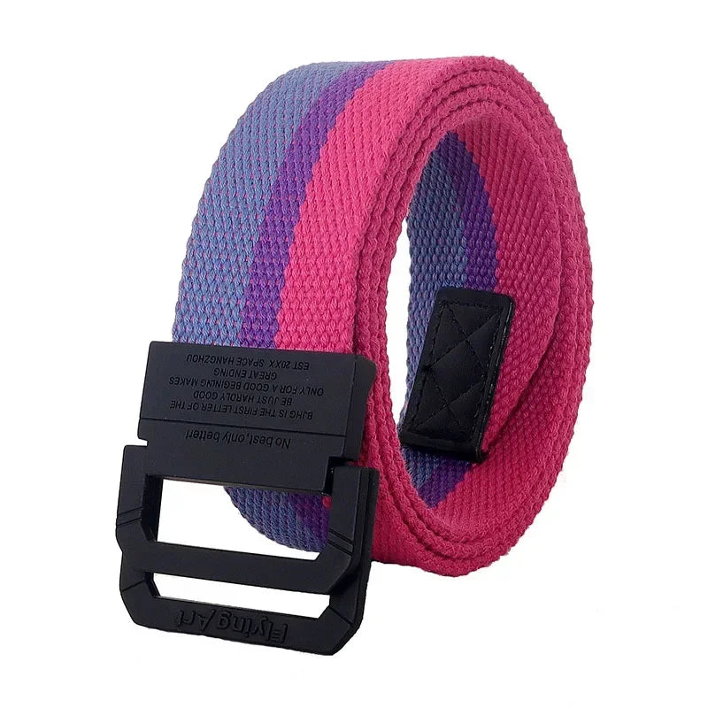 Unisex Canvas Belt Men Stripe Rainbow Metal Double Ring Buckle Jeans  Student - Belt Designer Belt for Women