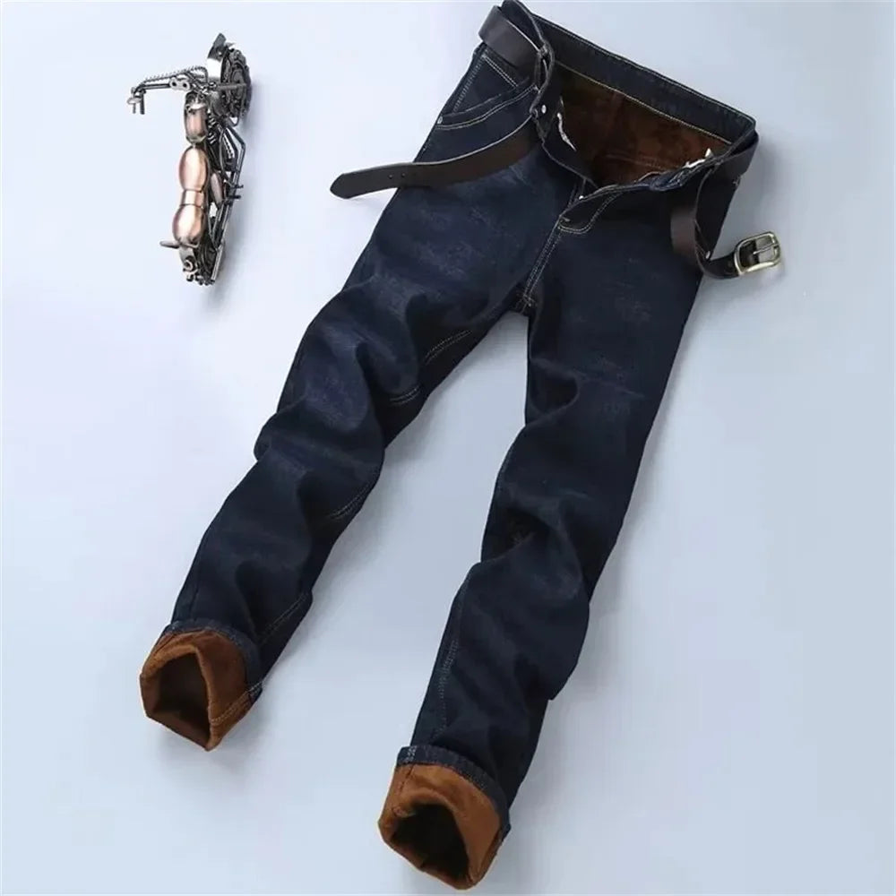 Winter Men's Pants Jeans Flannel Stretch High Quality Jean Trousers Men Casual Pants Men  Streetwear Men Clothing baggy jeans