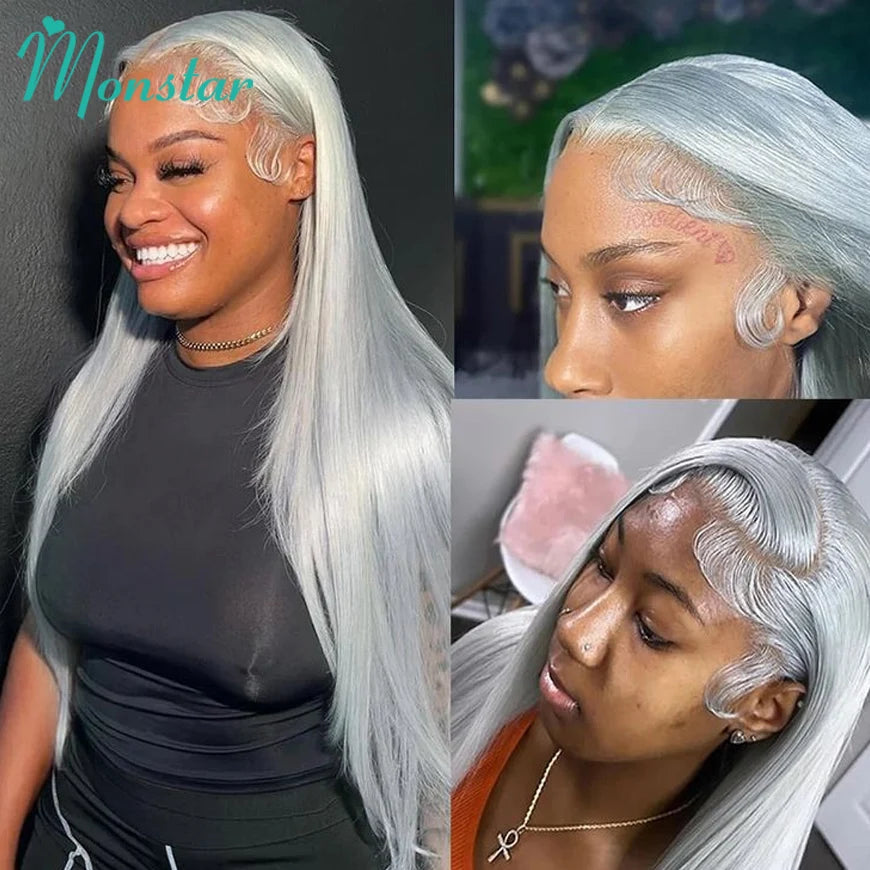 13x6 HD Transparent Grey Lace Front Wigs Human Hair Grey Bob Wig Brazilian Bone Straight 613 Blonde Lace Frontal Human Hair Wigs