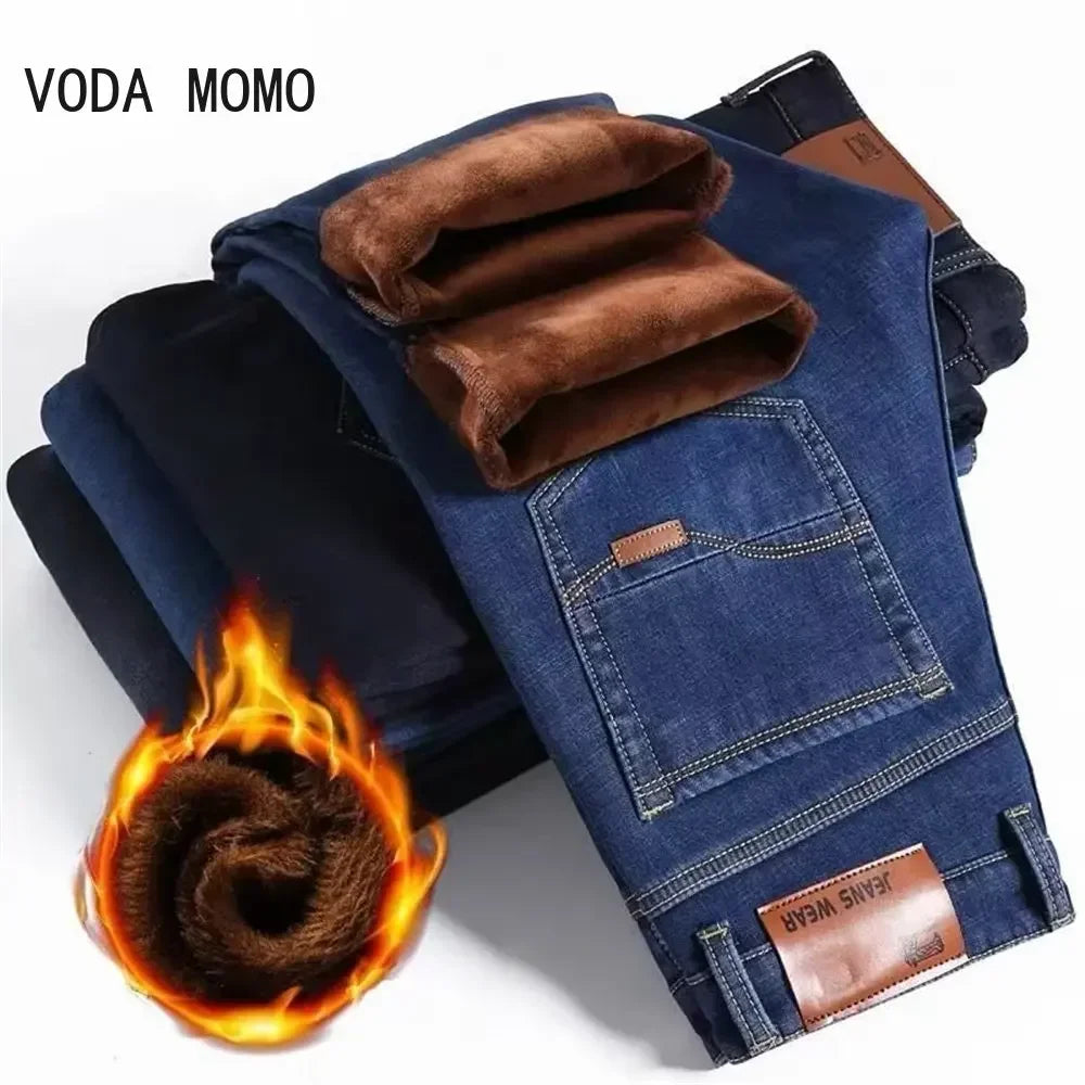 Winter Men's Pants Jeans Flannel Stretch High Quality Jean Trousers Men Casual Pants Men  Streetwear Men Clothing baggy jeans
