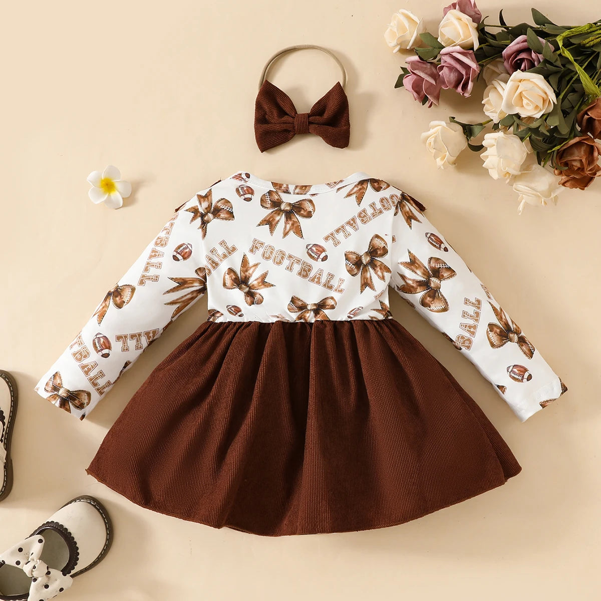Spring Baby Girl Dress Cute Bow Tie Long Sleeves Jumpsuit+Headband 2PCS Infant Clothing Toddler Dresses Clothes for 0-18Months