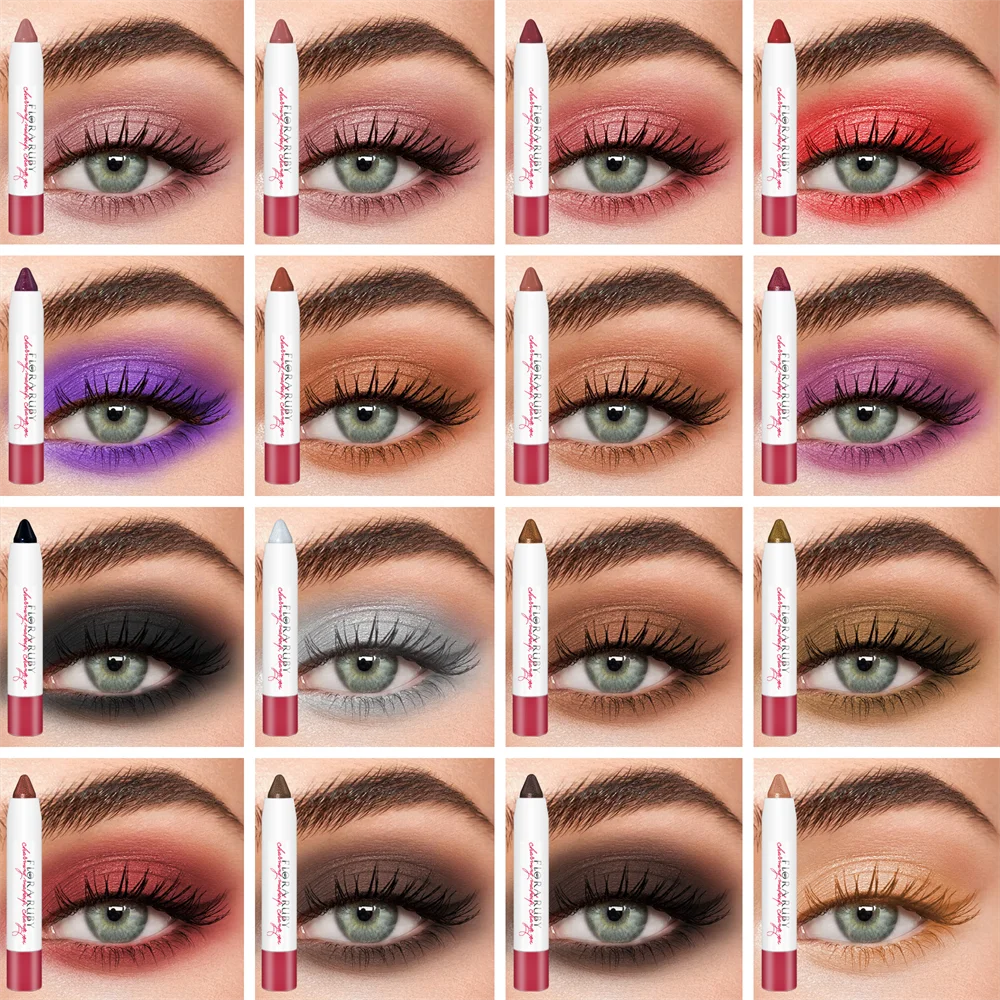 16 Colors Eyeshadow Stick Waterproof Eyeshadow Pencils Cream Eyeshadow Sticks Brown Metallic Eyeshadow Stick Pencil Long Lasting