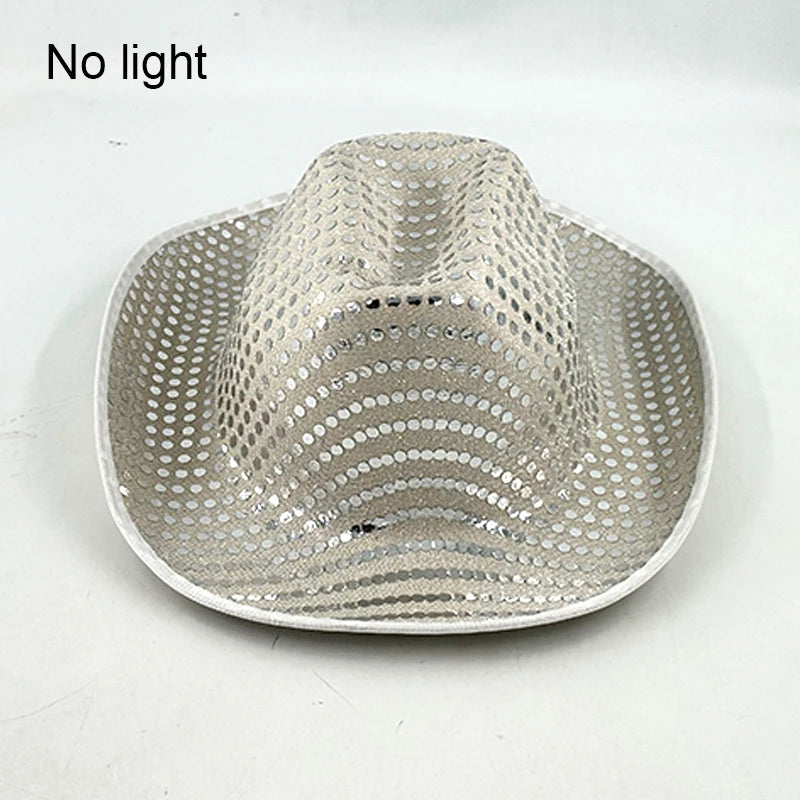 LED Western Cowboy Hat Cowgirl Hat Retro EL Wire Light Brim Jazz Top Hat Bride Cowboy Hat Cosplay Cowboy Costume For Women Men