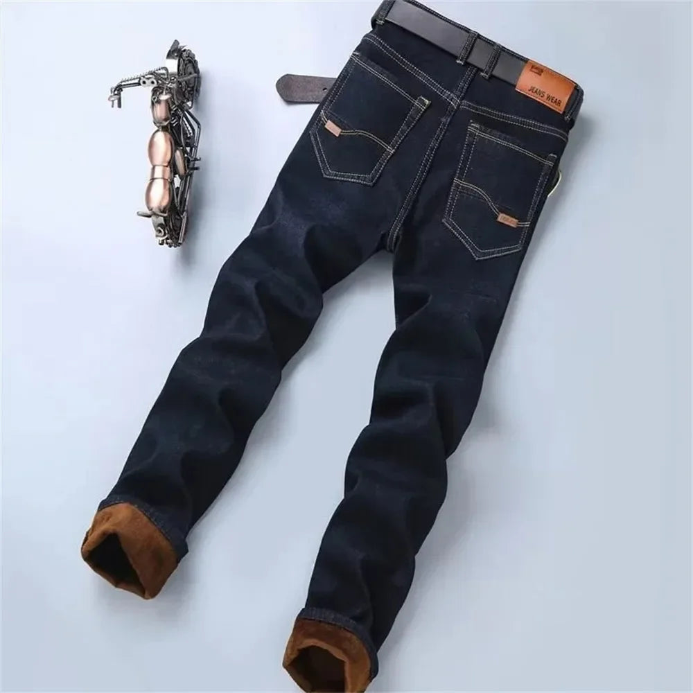 Winter Men's Pants Jeans Flannel Stretch High Quality Jean Trousers Men Casual Pants Men  Streetwear Men Clothing baggy jeans