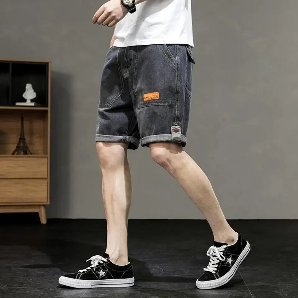 Short Jeans Pants for Men Loose Cargo Wide with Pockets Man Denim Shorts Baggy Original Trend 2024 Xxxl Designer Popular Sale Xl