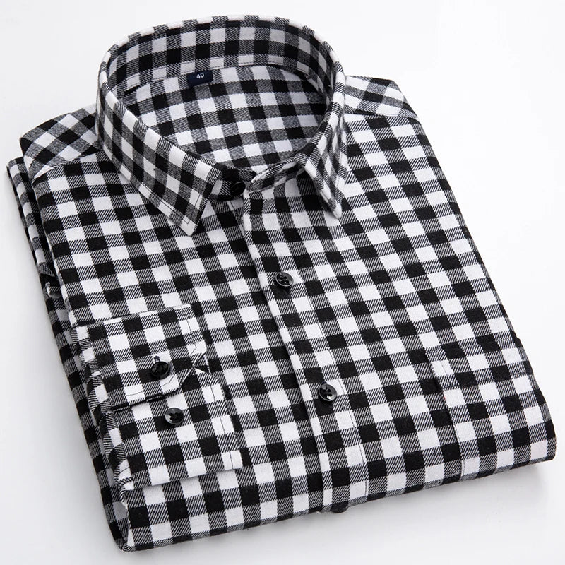 Plaid Shirt 2025 Spring Autumn Fashion 100% Cotton Long Sleeve Flannel Red Checkered Leisure Soft Regular Fit Brushed Male Blous
