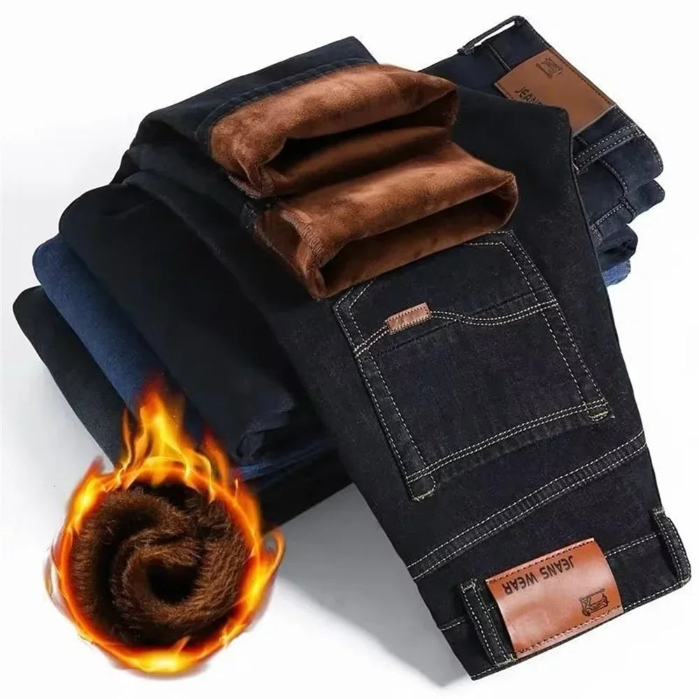Winter Men's Pants Jeans Flannel Stretch High Quality Jean Trousers Men Casual Pants Men  Streetwear Men Clothing baggy jeans