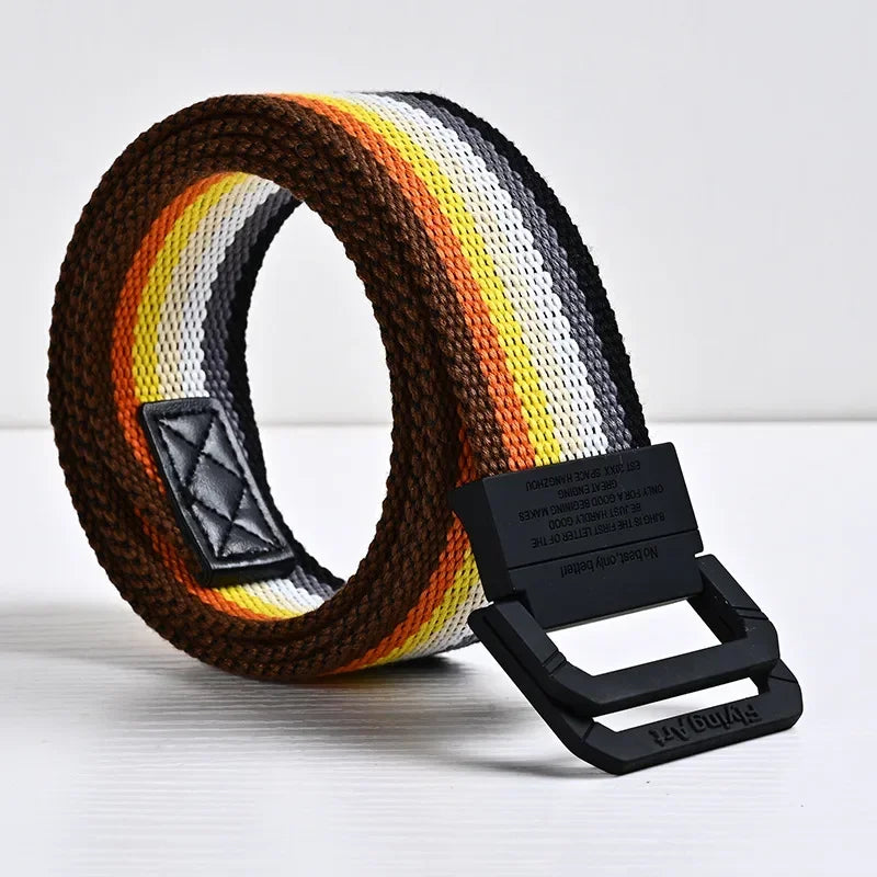 Unisex Canvas Belt Men Stripe Rainbow Metal Double Ring Buckle Jeans  Student - Belt Designer Belt for Women