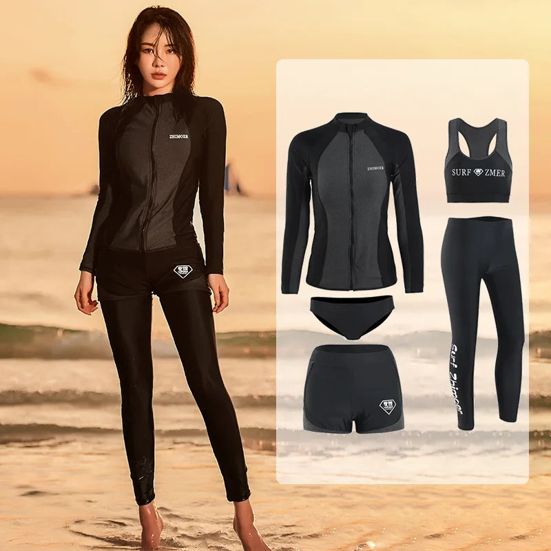 Men Rash Guard Diving Suits  Surfing  Swimwear Long Sleeve Suit Swim Shirt+Trunks+Shorts UV Swimming RashGuard Prevent Jellyfish