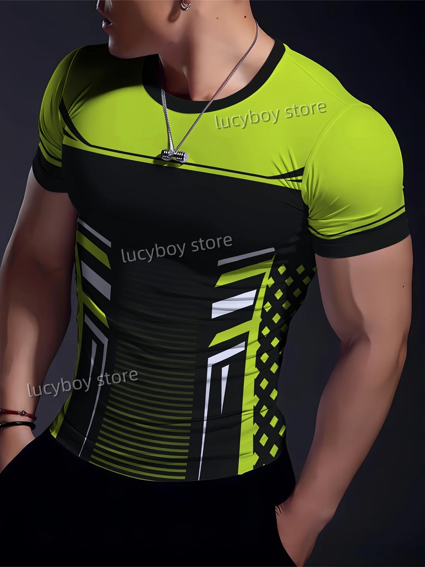 Men's Sports Gym T Shirt Muscle Training Tees Short Sleeve Tees Quick Drying stripes print Men Oversized Tops Men Clothing