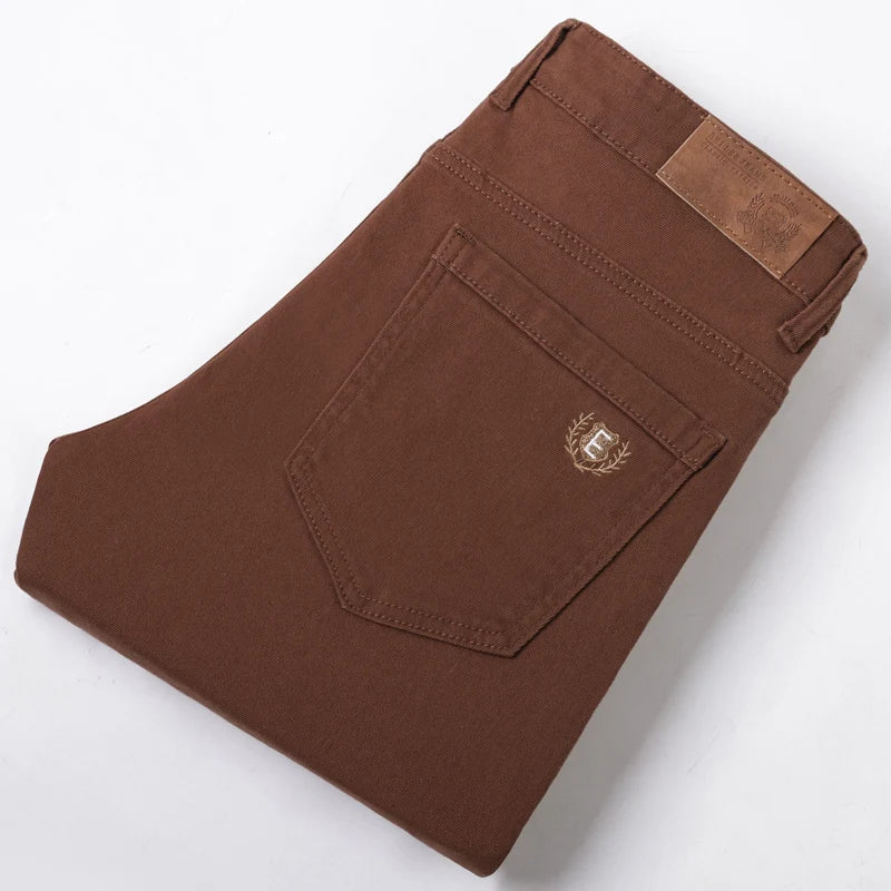 Men Classic Regular Fit Solid Color Jeans Male Business Fashion Denim Straight Leg Cotton Trousers Colorful Denim Pants