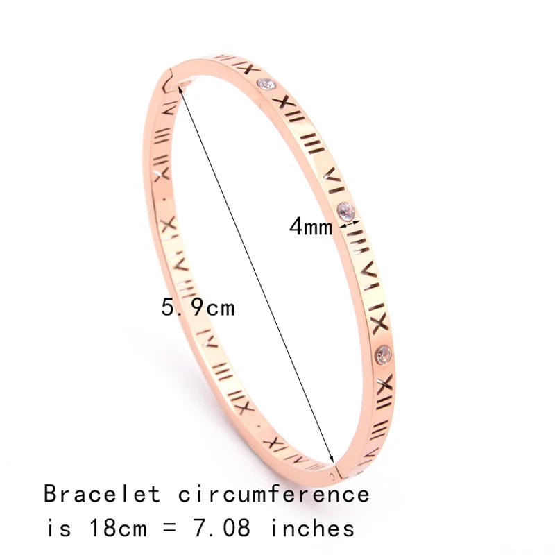Titanium Steel Bangles Crystal Gold Bangles Roman Numerals Women's Bracelet