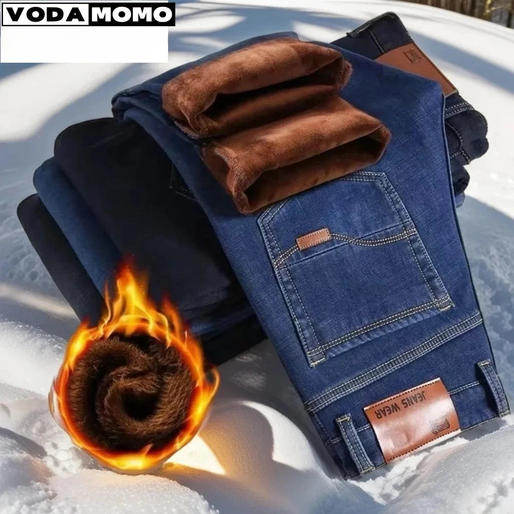 Winter Men's Pants Jeans Flannel Stretch High Quality Jean Trousers Men Casual Pants Men  Streetwear Men Clothing baggy jeans
