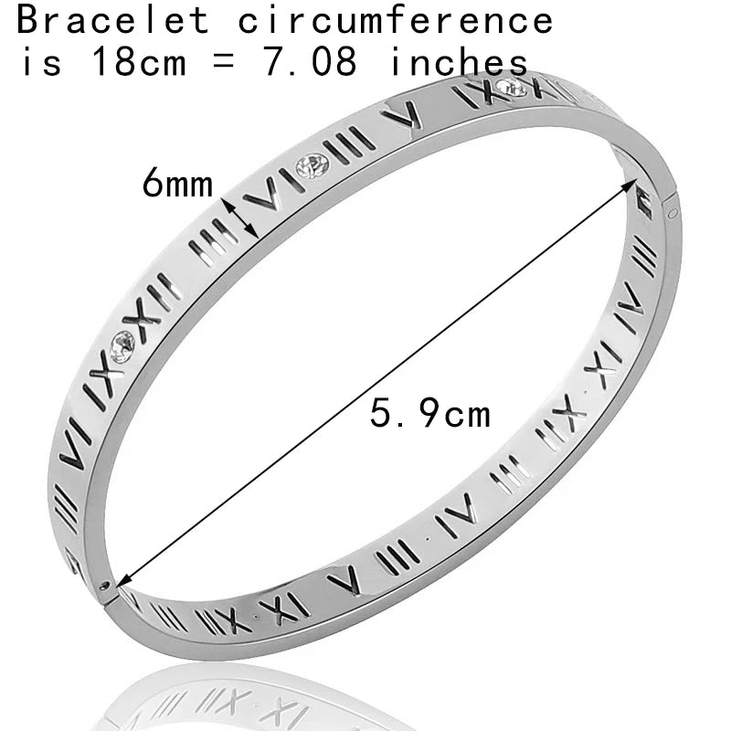 Titanium Steel Bangles Crystal Gold Bangles Roman Numerals Women's Bracelet