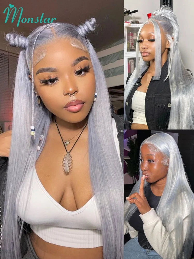 13x6 HD Transparent Grey Lace Front Wigs Human Hair Grey Bob Wig Brazilian Bone Straight 613 Blonde Lace Frontal Human Hair Wigs