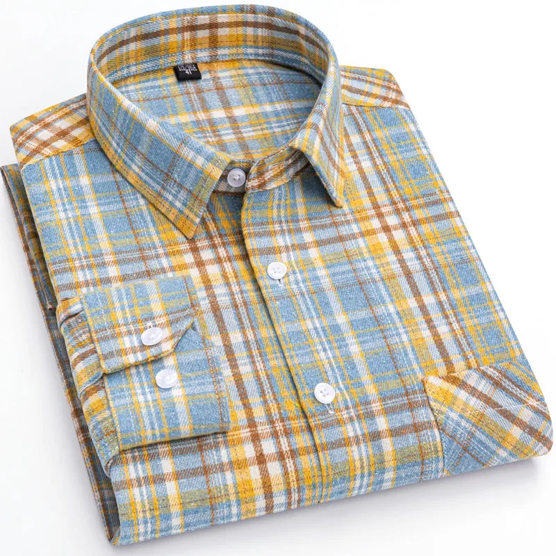 Plaid Shirt 2025 Spring Autumn Fashion 100% Cotton Long Sleeve Flannel Red Checkered Leisure Soft Regular Fit Brushed Male Blous