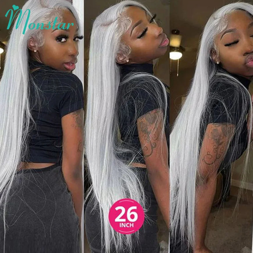 13x6 HD Transparent Grey Lace Front Wigs Human Hair Grey Bob Wig Brazilian Bone Straight 613 Blonde Lace Frontal Human Hair Wigs