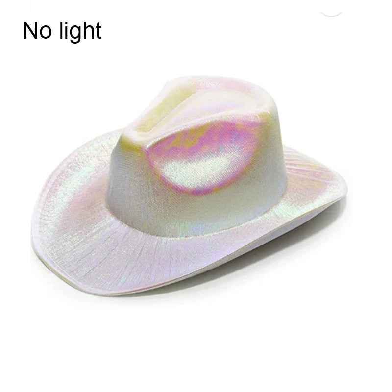 LED Western Cowboy Hat Cowgirl Hat Retro EL Wire Light Brim Jazz Top Hat Bride Cowboy Hat Cosplay Cowboy Costume For Women Men