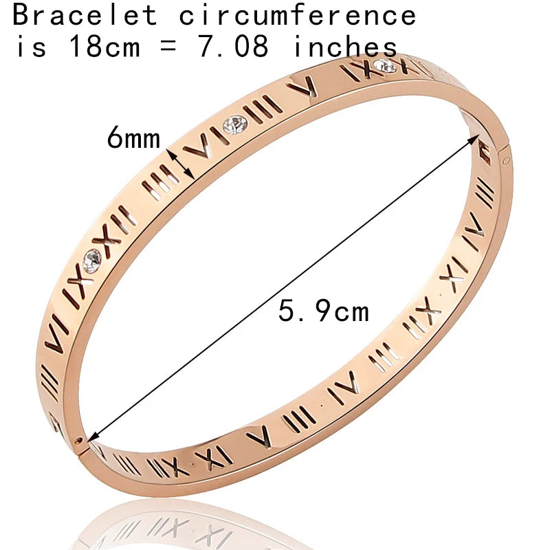 Titanium Steel Bangles Crystal Gold Bangles Roman Numerals Women's Bracelet