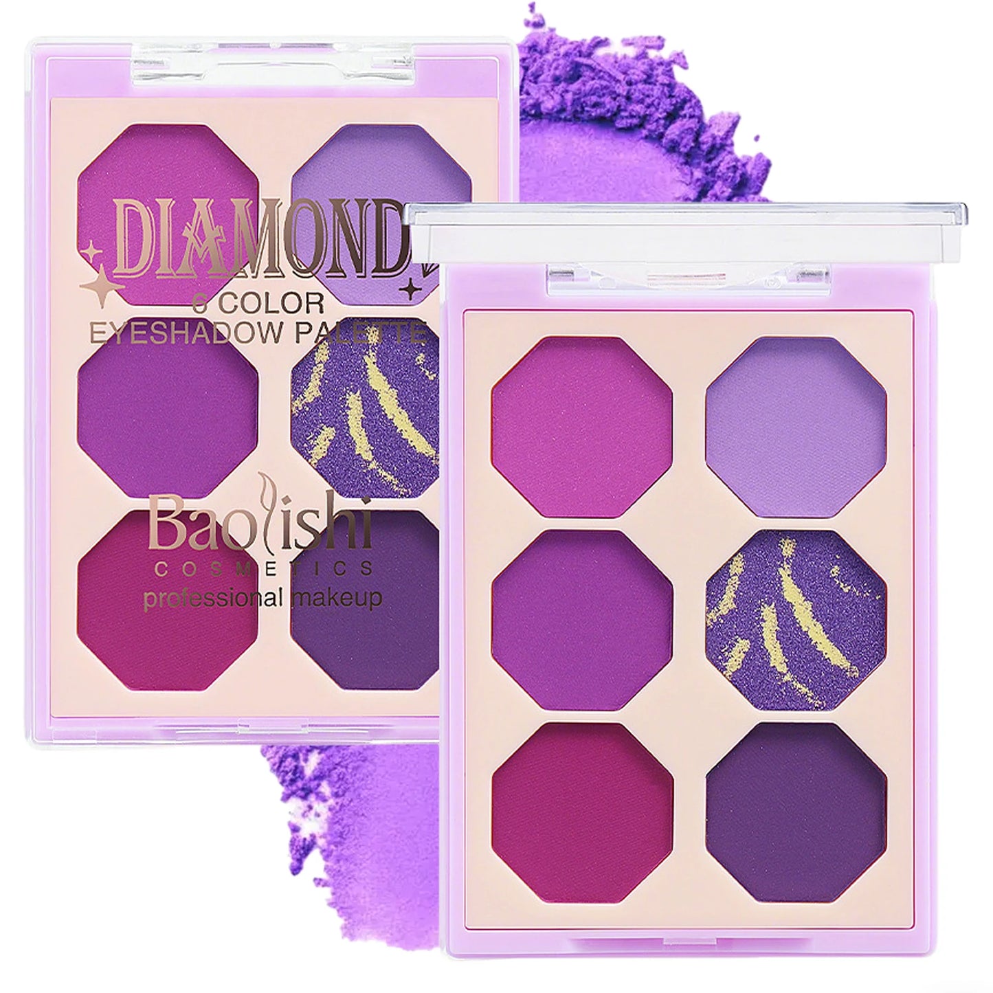 6-Color Glitter Matte Eyeshadow Palette, Light Purple Violet Midnight Purple Smoky Glitter Eyeshadow Palette, Prom Eyeshadow Long-Lasting Waterproof Eyeshadow