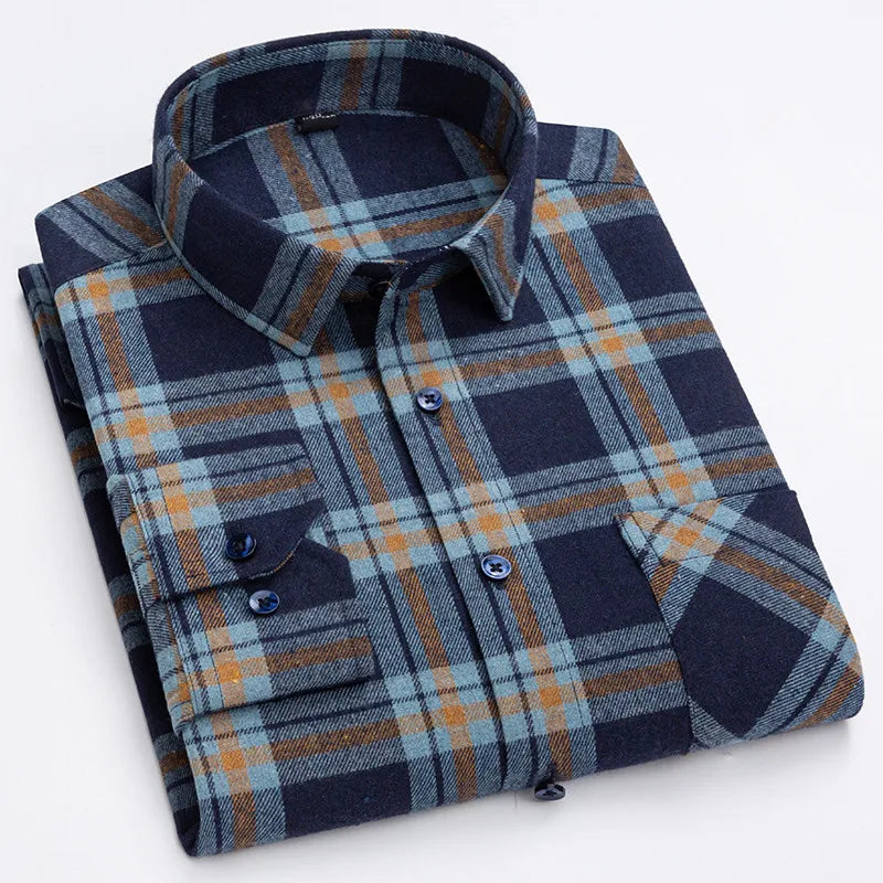 Plaid Shirt 2025 Spring Autumn Fashion 100% Cotton Long Sleeve Flannel Red Checkered Leisure Soft Regular Fit Brushed Male Blous