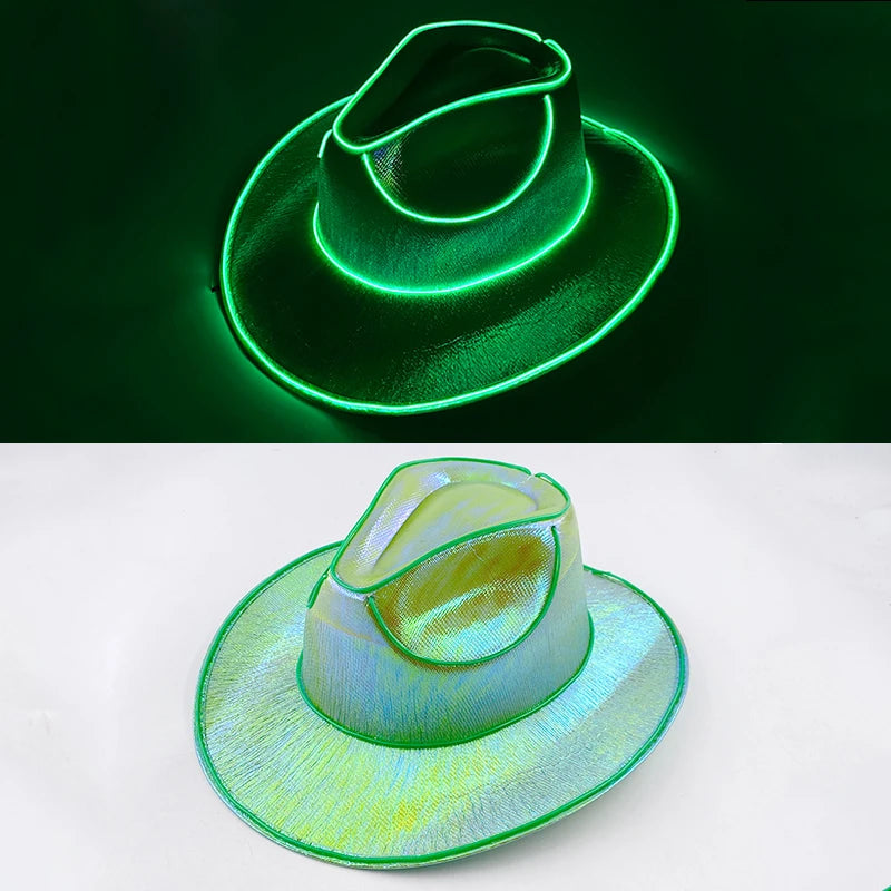 LED Western Cowboy Hat Cowgirl Hat Retro EL Wire Light Brim Jazz Top Hat Bride Cowboy Hat Cosplay Cowboy Costume For Women Men