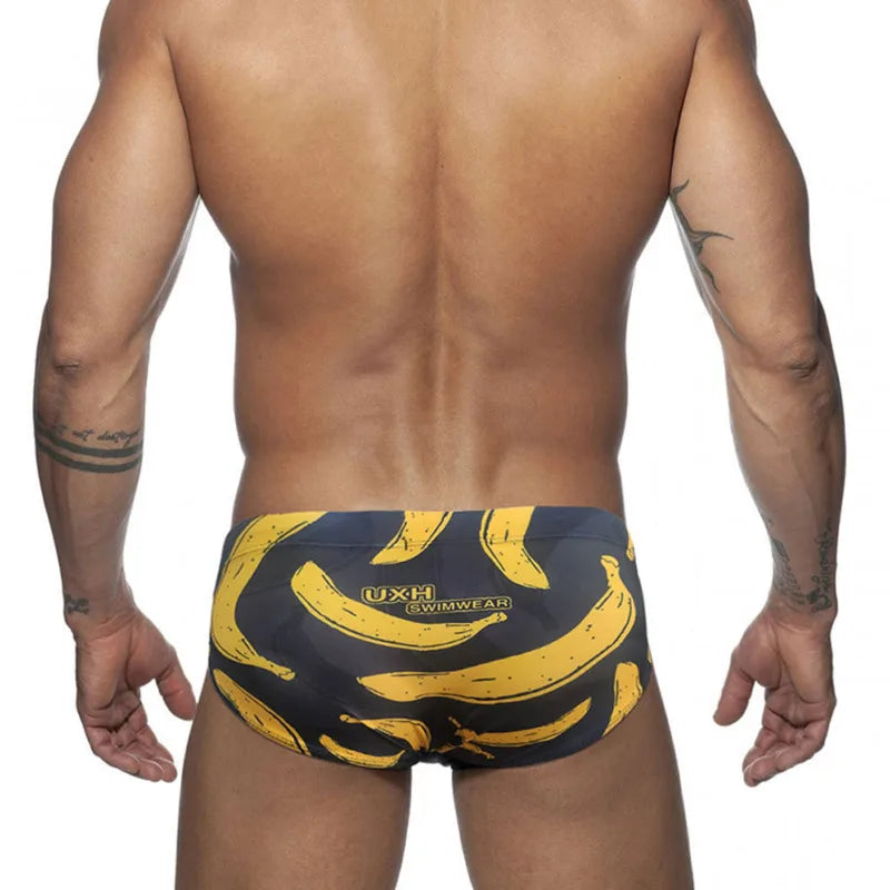 Sexy Swimsuit Printing Swimming Trunks Quick Dry Shorts Briefs Fashion Triangle Swim Trunks With Cup Low Waist Men's Swimwear