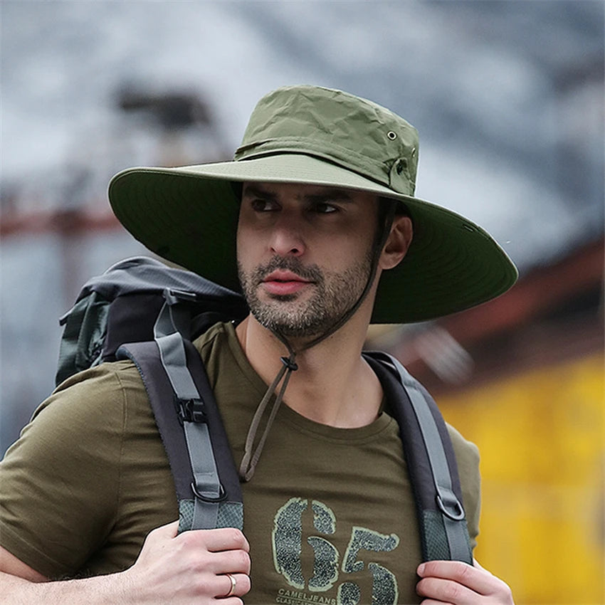 2020 New Fashion Summer Bucket Hat Cowboy Men Outdoor Fishing Hiking Beach Hats Mesh Breathable Anti UV Sun Cap Large Wide Brim