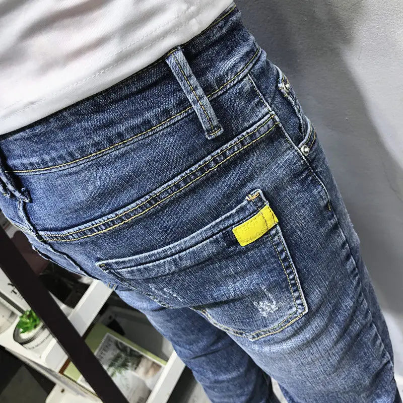 Trousers Slim Fit Cropped Male Cowboy Pants Skinny Jeans for Men Black Tight Pipe Winter Y 2k Vintage Autumn Clothing Spring Y2k