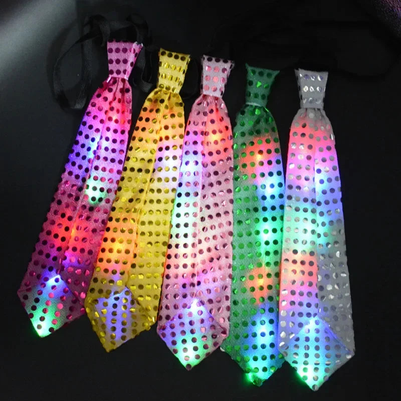 Woman Men Kids LED Light Up Sequin Fedora Jazz Hat Cap Gift Necktie Tie Neon Glow Party Bar Birthday Costume  Wedding Festival