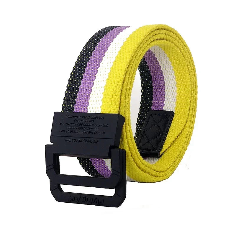 Unisex Canvas Belt Men Stripe Rainbow Metal Double Ring Buckle Jeans  Student - Belt Designer Belt for Women