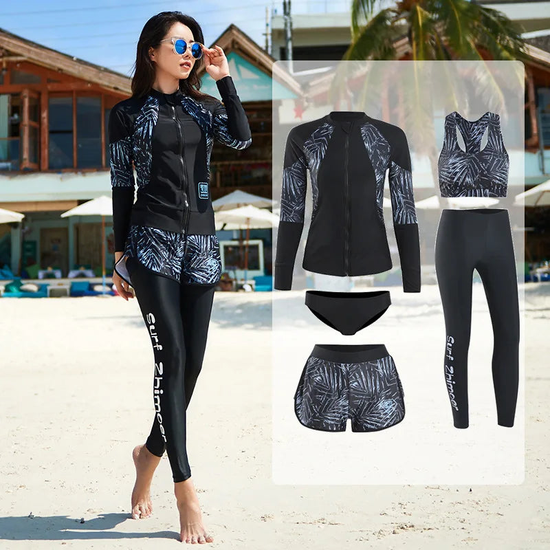 Men Rash Guard Diving Suits  Surfing  Swimwear Long Sleeve Suit Swim Shirt+Trunks+Shorts UV Swimming RashGuard Prevent Jellyfish
