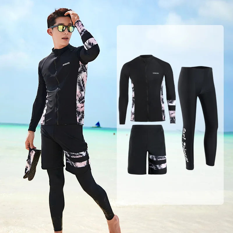 Men Rash Guard Diving Suits  Surfing  Swimwear Long Sleeve Suit Swim Shirt+Trunks+Shorts UV Swimming RashGuard Prevent Jellyfish