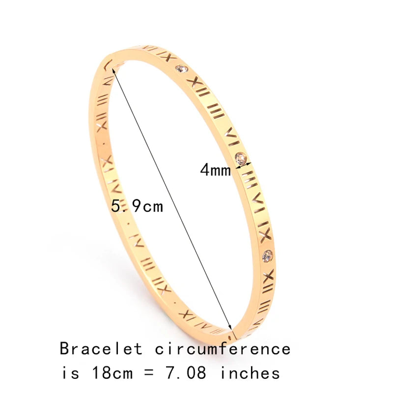 Titanium Steel Bangles Crystal Gold Bangles Roman Numerals Women's Bracelet
