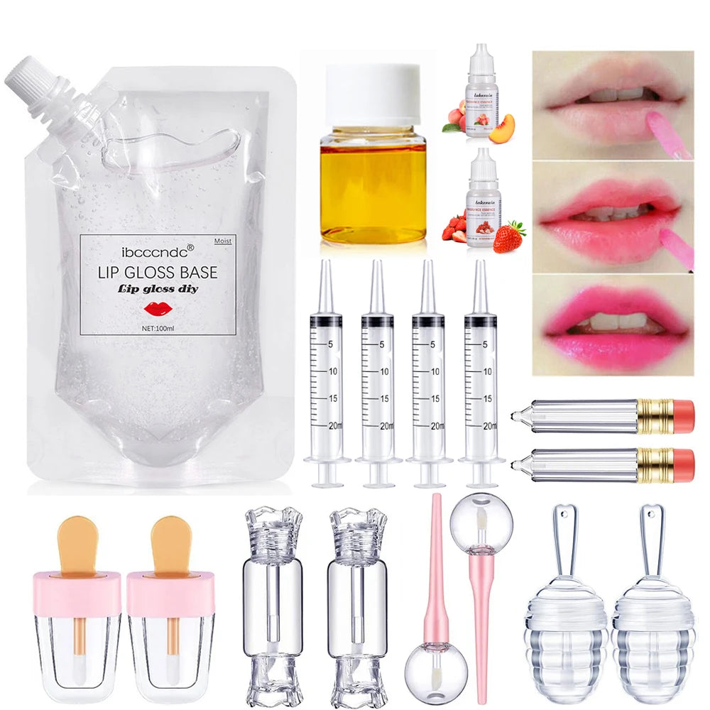 Color Change Lip Gloss Diy Kit Temperature Color Changing Lip Oil Moisturizing Clear Lipgloss Base And Lip Gloss Tube Tool Kit