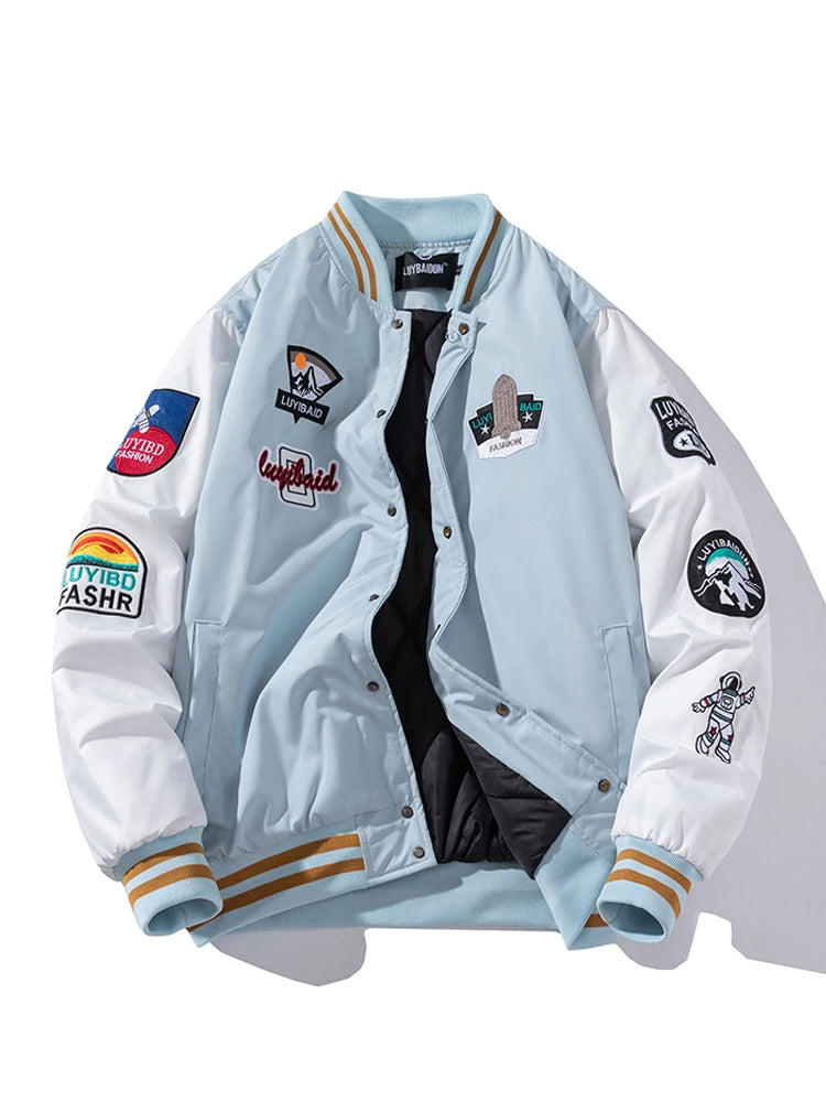 Autumn Winter Varsity Jacket Men Fashion Baseball Jacket Women Embroidery Letter American Coat College Streetwear Button Pink