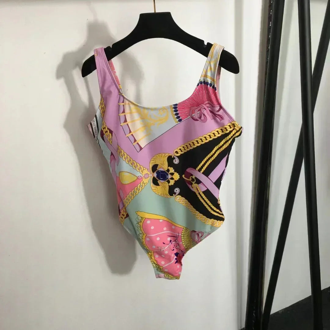 Luxury Design Women's One-piece Swimsuits Crocodile Retro Flower Pattern Sexy Camisole Swimwear Fashion Brand Women's Beachwear