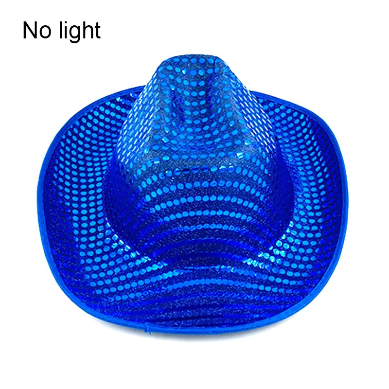 LED Western Cowboy Hat Cowgirl Hat Retro EL Wire Light Brim Jazz Top Hat Bride Cowboy Hat Cosplay Cowboy Costume For Women Men