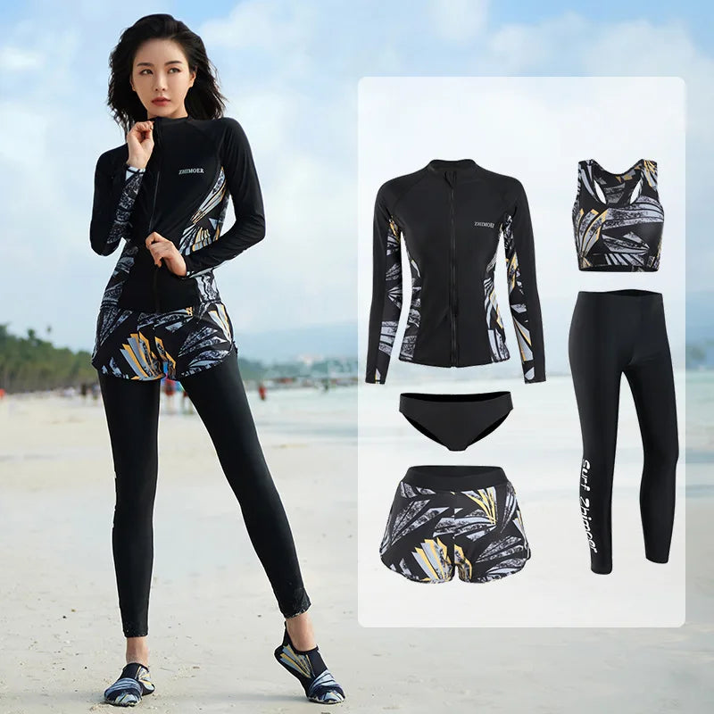 Men Rash Guard Diving Suits  Surfing  Swimwear Long Sleeve Suit Swim Shirt+Trunks+Shorts UV Swimming RashGuard Prevent Jellyfish