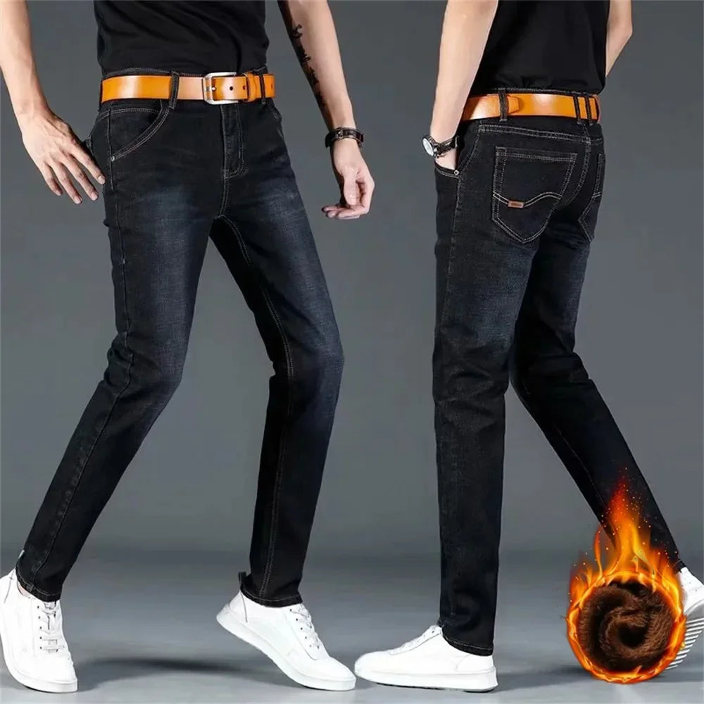 Winter Men's Pants Jeans Flannel Stretch High Quality Jean Trousers Men Casual Pants Men  Streetwear Men Clothing baggy jeans