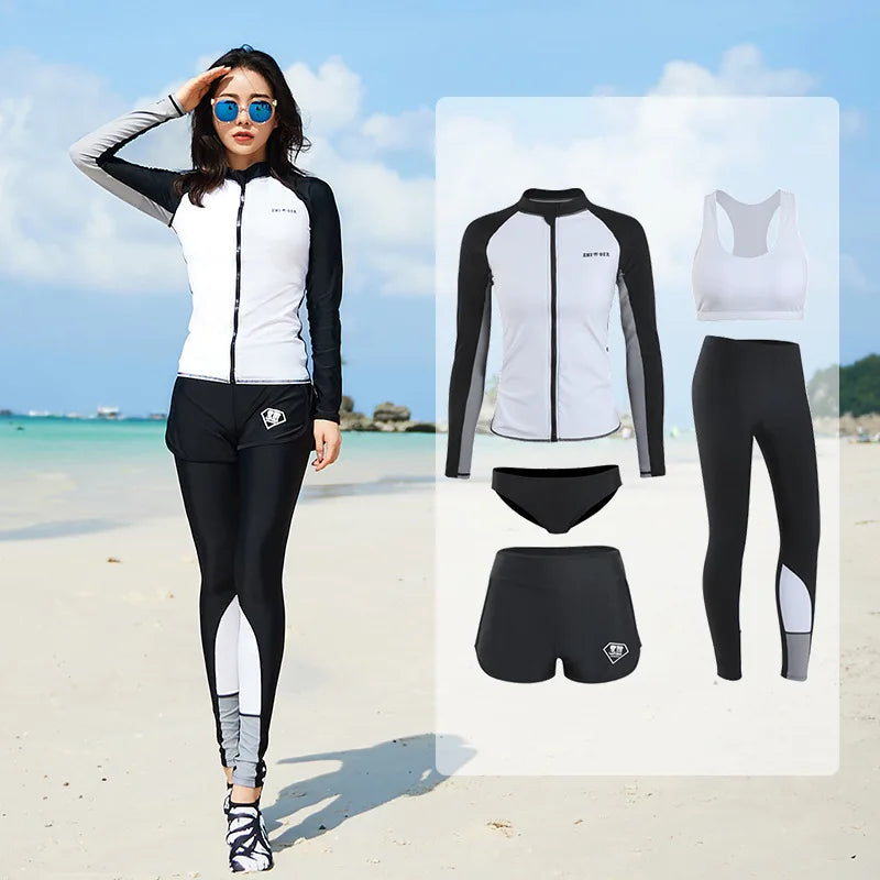 Men Rash Guard Diving Suits  Surfing  Swimwear Long Sleeve Suit Swim Shirt+Trunks+Shorts UV Swimming RashGuard Prevent Jellyfish