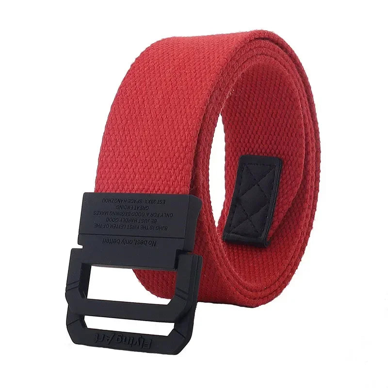 Unisex Canvas Women Rainbow Stripe Belt  Metal Double Ring Buckle Jeans  Student - Designer Belt for Men