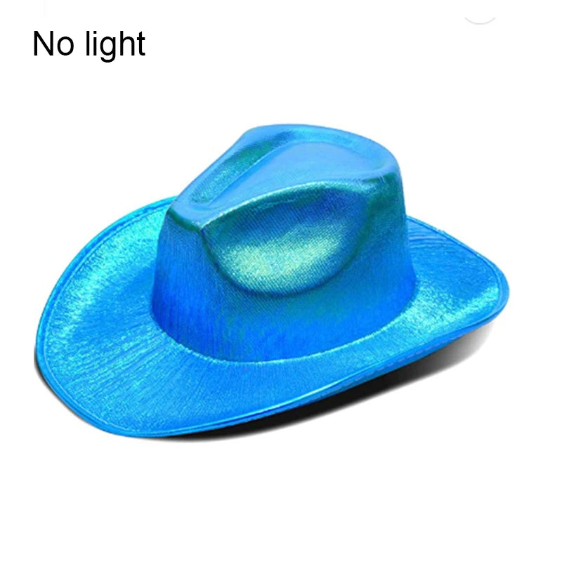 LED Western Cowboy Hat Cowgirl Hat Retro EL Wire Light Brim Jazz Top Hat Bride Cowboy Hat Cosplay Cowboy Costume For Women Men