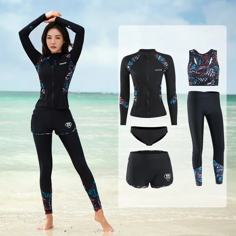 Men Rash Guard Diving Suits  Surfing  Swimwear Long Sleeve Suit Swim Shirt+Trunks+Shorts UV Swimming RashGuard Prevent Jellyfish